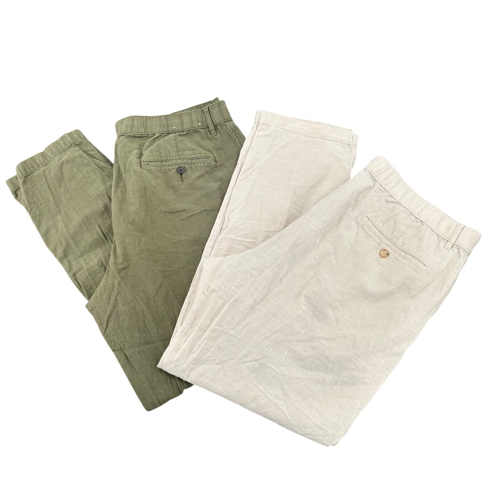 2 Bundle Uniqlo LINEN Blend Relaxed Fit Elastic Pants Men LOT of 2